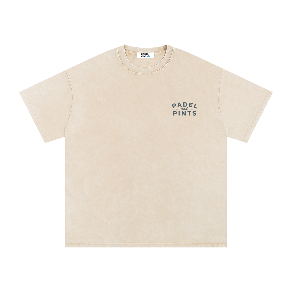 Padel and Pints Snow Washed Oversized Cotton T-Shirt Apricot