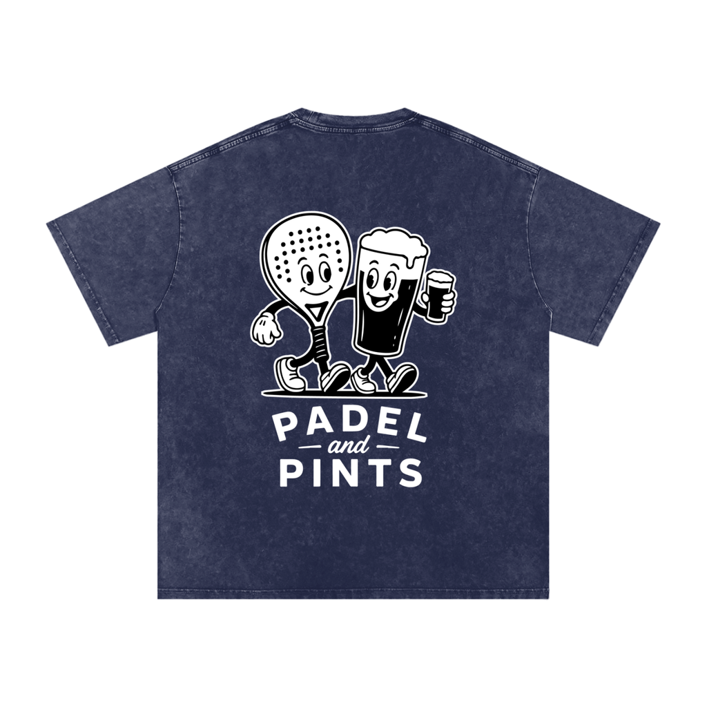 Padel and Pints Snow Washed Oversized Cotton T-Shirt Blue